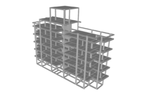 Estrutura tridimensional de um prédio em projeto-concreto-armado desenvolvido pela MT Engenharia